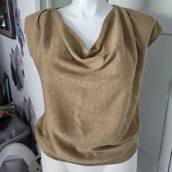 Michael Kors Gold Metallic Top Holidays Etc Size M 12-14 Best Chic Quiet Luxury - Picture 1 of 9
